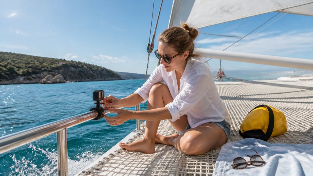 action shots aboard sailboat catamaran